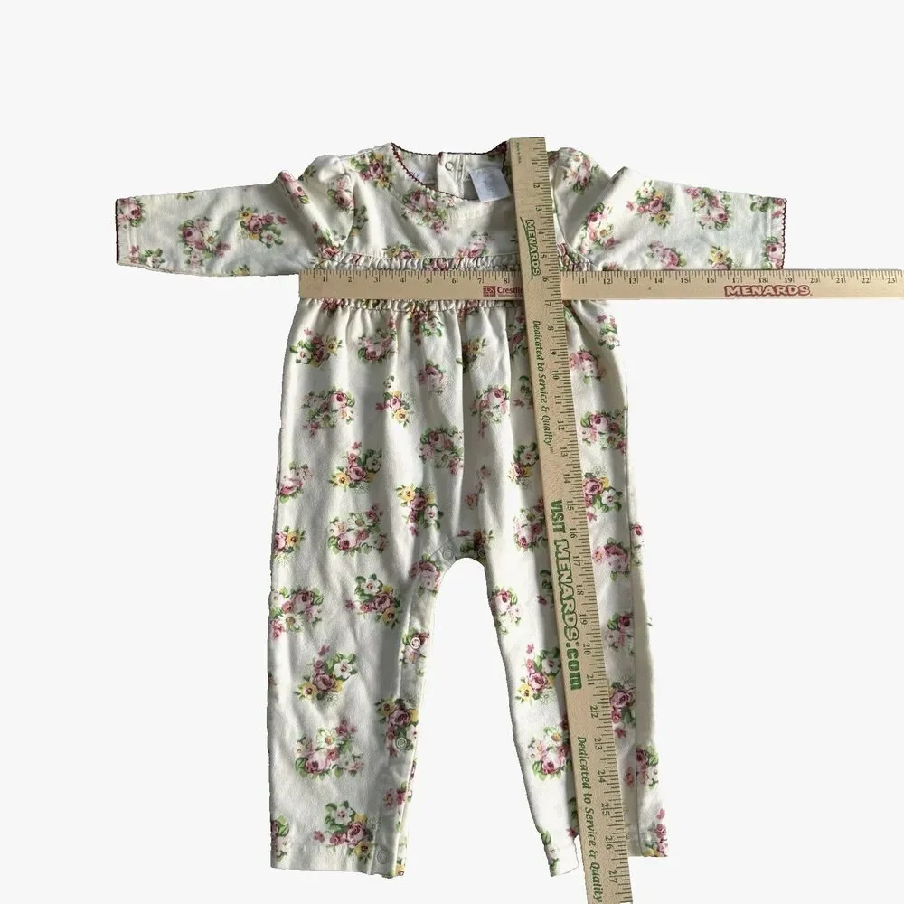 Vtg 90s Toddler Girl 24M One Piece Bubble Romper Outfit Floral Smocked